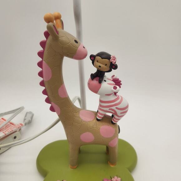 Kids Line Safari Theme Table Lamp Giraffe Monkey Pink Hippo Pink & Green Nursery - Picture 8 of 11